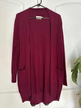 Dreamers Open Front Longline Cardigan - Wine Burgundy Pink
